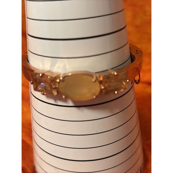 Kate Spade New York Oval/Rectangular Glass Gold Tone Hinged Bangle Size 6.75 - Picture 7 of 15